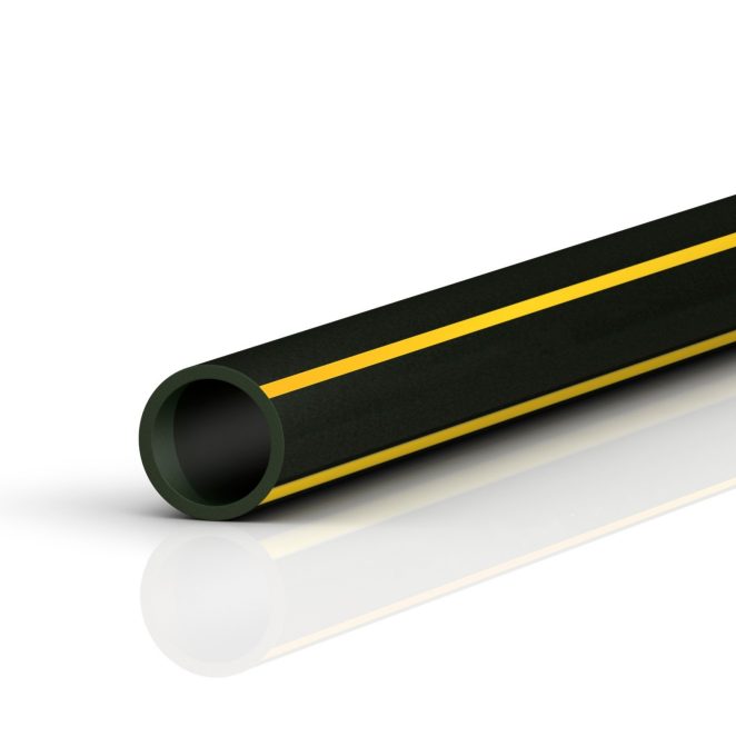 PE 100 gas pipe black color with yellow lines