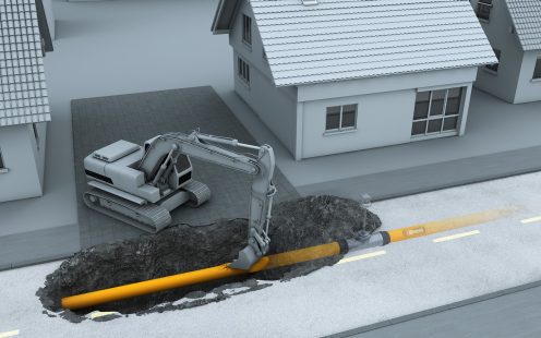 3D model depicting excavations with a damaged gas pipe | Pipelife
