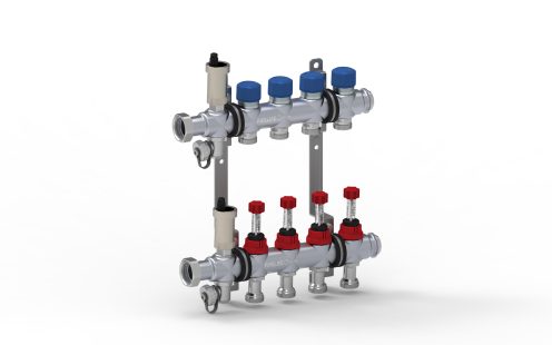 Heating-Cooling_Manifold UFH _auto air vent_fill_drain at beginn_flow meter_white_background